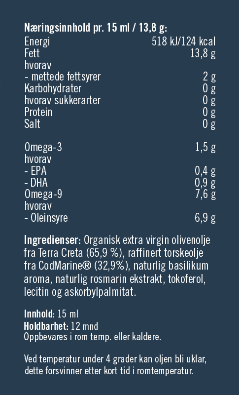 Olivenolje med omega-3, Basilikumsmak - Porsjonspakker